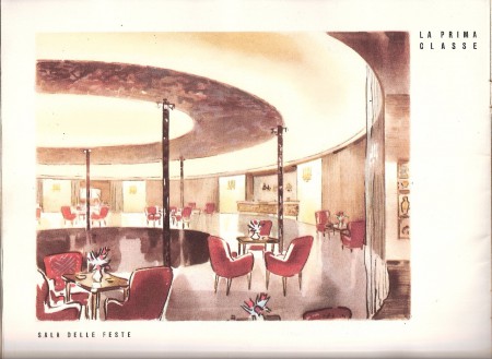 Conte Grande - Brochure di lancio, Disegno prospettico Sala delle Feste (collezione Leone)